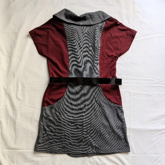 Maroon/grey cowl neck dress with belt - Picture 2 of 7